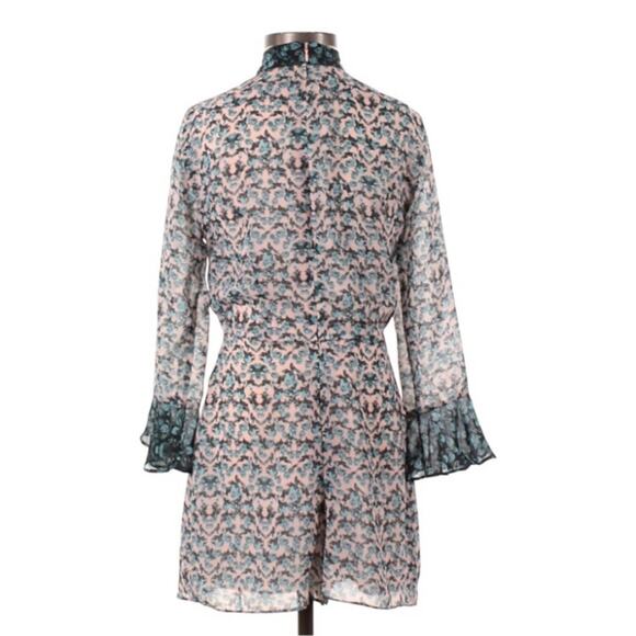 TopShop Floral Colorblock Bell Long Sleeve Mock Neck Romper Playsuit 2 - Picture 2 of 11